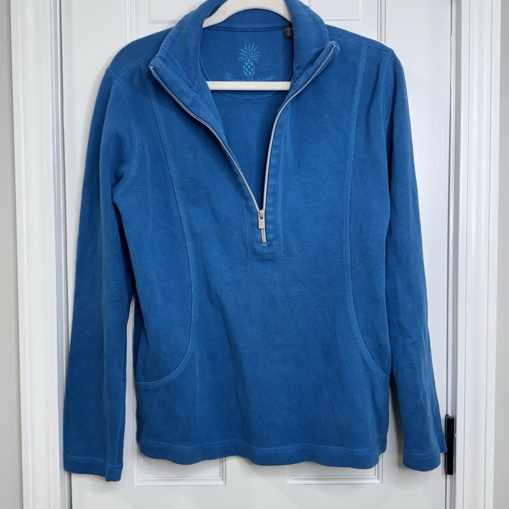 Tommy Bahama Womens M Blue Quarter Zip Pullover Sweatshirt Cotton Blend